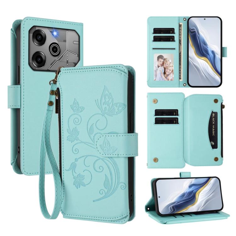 Butterfly Love Flower Multi-card Zipper Wallet Leather Phone Case, For Tecno Spark 30 Pro 4G, For Tecno Spark 30 5G / Pova 6 Neo 5G, For Tecno Spark 30 4G, For Tecno Spark GO 5G 2025 / Hot 60i 4G, For Tecno Spark 30C 4G, For Tecno Spark 20 Pro 5G      ...