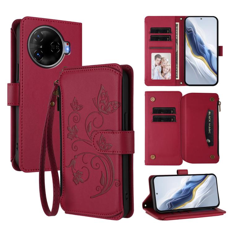 Butterfly Love Flower Multi-card Zipper Wallet Leather Phone Case, For Tecno Spark 30 Pro 4G, For Tecno Spark 30 5G / Pova 6 Neo 5G, For Tecno Spark 30 4G, For Tecno Spark GO 5G 2025 / Hot 60i 4G, For Tecno Spark 30C 4G, For Tecno Spark 20 Pro 5G      ...