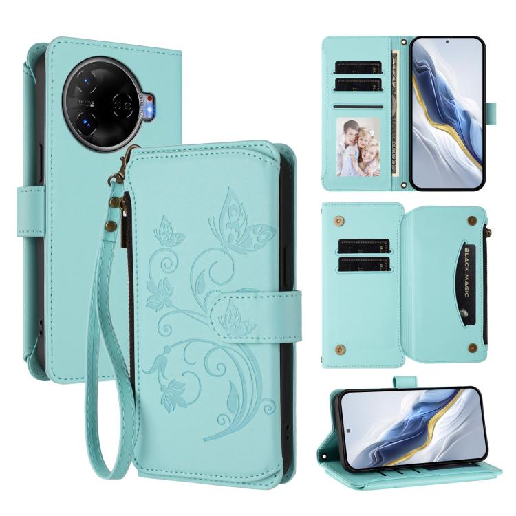 Butterfly Love Flower Multi-card Zipper Wallet Leather Phone Case, For Tecno Spark 30 Pro 4G, For Tecno Spark 30 5G / Pova 6 Neo 5G, For Tecno Spark 30 4G, For Tecno Spark GO 5G 2025 / Hot 60i 4G, For Tecno Spark 30C 4G, For Tecno Spark 20 Pro 5G      ...