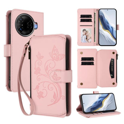 Butterfly Love Flower Multi-card Zipper Wallet Leather Phone Case, For Tecno Spark 30 Pro 4G, For Tecno Spark 30 5G / Pova 6 Neo 5G, For Tecno Spark 30 4G, For Tecno Spark GO 5G 2025 / Hot 60i 4G, For Tecno Spark 30C 4G, For Tecno Spark 20 Pro 5G      ...