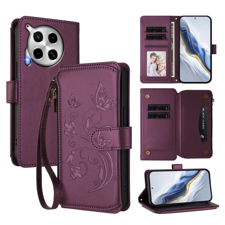 Butterfly Love Flower Multi-card Zipper Wallet Leather Phone Case, For Tecno Camon 30 4G / 5G, For Tecno Spark 20 Pro+ 4G, For Tecno Spark GO 2024 4G / 20 4G, For Tecno Pova 5 Pro 5G, For Tecno Pova Neo 3, For Tecno Pova 5, For Tecno Camon 20 Premier 5...