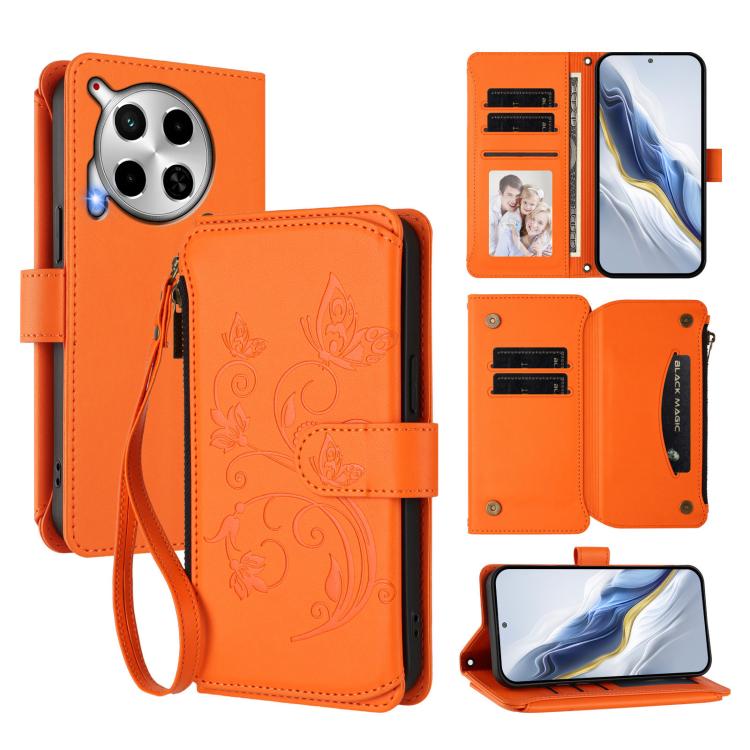 Butterfly Love Flower Multi-card Zipper Wallet Leather Phone Case, For Tecno Camon 30 4G / 5G, For Tecno Spark 20 Pro+ 4G, For Tecno Spark GO 2024 4G / 20 4G, For Tecno Pova 5 Pro 5G, For Tecno Pova Neo 3, For Tecno Pova 5, For Tecno Camon 20 Premier 5...