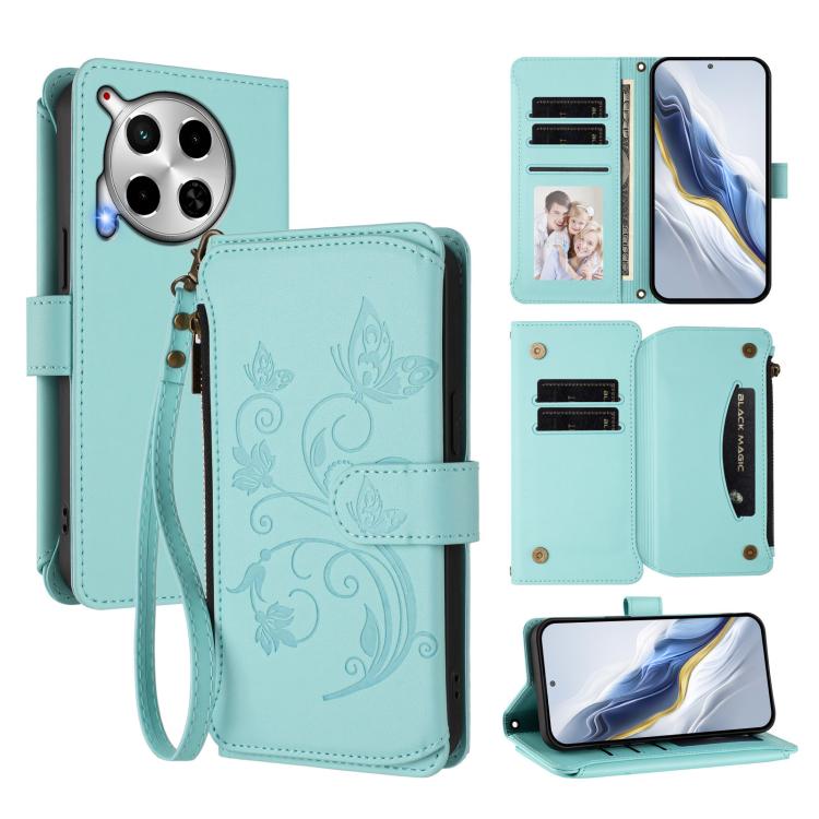 Butterfly Love Flower Multi-card Zipper Wallet Leather Phone Case, For Tecno Camon 30 4G / 5G, For Tecno Spark 20 Pro+ 4G, For Tecno Spark GO 2024 4G / 20 4G, For Tecno Pova 5 Pro 5G, For Tecno Pova Neo 3, For Tecno Pova 5, For Tecno Camon 20 Premier 5...