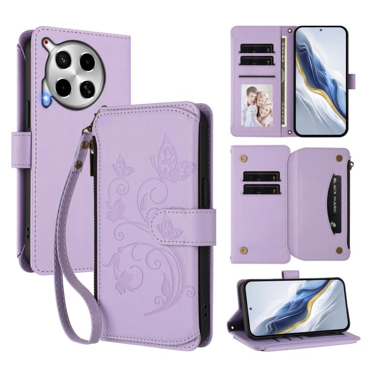 Butterfly Love Flower Multi-card Zipper Wallet Leather Phone Case, For Tecno Camon 30 4G / 5G, For Tecno Spark 20 Pro+ 4G, For Tecno Spark GO 2024 4G / 20 4G, For Tecno Pova 5 Pro 5G, For Tecno Pova Neo 3, For Tecno Pova 5, For Tecno Camon 20 Premier 5...