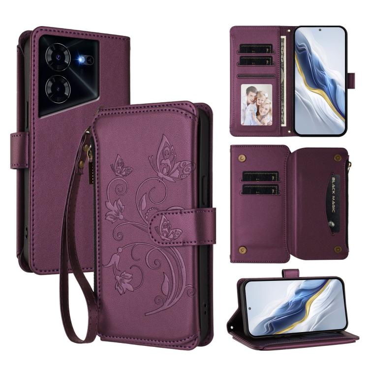 Butterfly Love Flower Multi-card Zipper Wallet Leather Phone Case, For Tecno Camon 30 4G / 5G, For Tecno Spark 20 Pro+ 4G, For Tecno Spark GO 2024 4G / 20 4G, For Tecno Pova 5 Pro 5G, For Tecno Pova Neo 3, For Tecno Pova 5, For Tecno Camon 20 Premier 5...