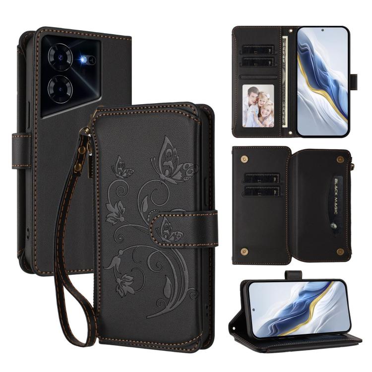 Butterfly Love Flower Multi-card Zipper Wallet Leather Phone Case, For Tecno Camon 30 4G / 5G, For Tecno Spark 20 Pro+ 4G, For Tecno Spark GO 2024 4G / 20 4G, For Tecno Pova 5 Pro 5G, For Tecno Pova Neo 3, For Tecno Pova 5, For Tecno Camon 20 Premier 5...