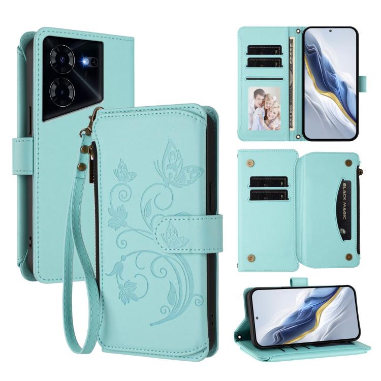 Butterfly Love Flower Multi-card Zipper Wallet Leather Phone Case, For Tecno Camon 30 4G / 5G, For Tecno Spark 20 Pro+ 4G, For Tecno Spark GO 2024 4G / 20 4G, For Tecno Pova 5 Pro 5G, For Tecno Pova Neo 3, For Tecno Pova 5, For Tecno Camon 20 Premier 5...