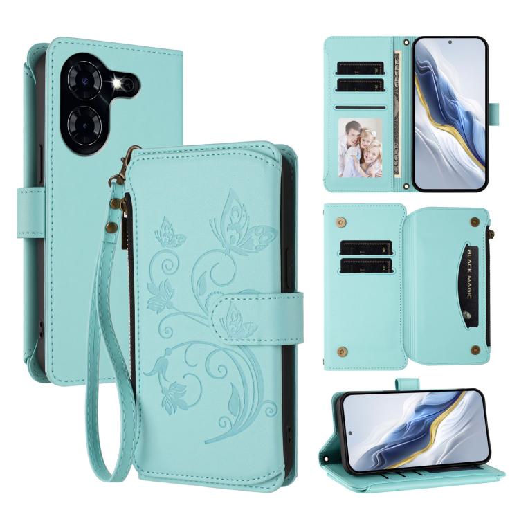 Butterfly Love Flower Multi-card Zipper Wallet Leather Phone Case, For Tecno Camon 30 4G / 5G, For Tecno Spark 20 Pro+ 4G, For Tecno Spark GO 2024 4G / 20 4G, For Tecno Pova 5 Pro 5G, For Tecno Pova Neo 3, For Tecno Pova 5, For Tecno Camon 20 Premier 5...