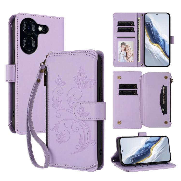 Butterfly Love Flower Multi-card Zipper Wallet Leather Phone Case, For Tecno Camon 30 4G / 5G, For Tecno Spark 20 Pro+ 4G, For Tecno Spark GO 2024 4G / 20 4G, For Tecno Pova 5 Pro 5G, For Tecno Pova Neo 3, For Tecno Pova 5, For Tecno Camon 20 Premier 5...
