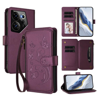 Butterfly Love Flower Multi-card Zipper Wallet Leather Phone Case, For Tecno Camon 30 4G / 5G, For Tecno Spark 20 Pro+ 4G, For Tecno Spark GO 2024 4G / 20 4G, For Tecno Pova 5 Pro 5G, For Tecno Pova Neo 3, For Tecno Pova 5, For Tecno Camon 20 Premier 5...