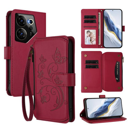 Butterfly Love Flower Multi-card Zipper Wallet Leather Phone Case, For Tecno Camon 30 4G / 5G, For Tecno Spark 20 Pro+ 4G, For Tecno Spark GO 2024 4G / 20 4G, For Tecno Pova 5 Pro 5G, For Tecno Pova Neo 3, For Tecno Pova 5, For Tecno Camon 20 Premier 5...