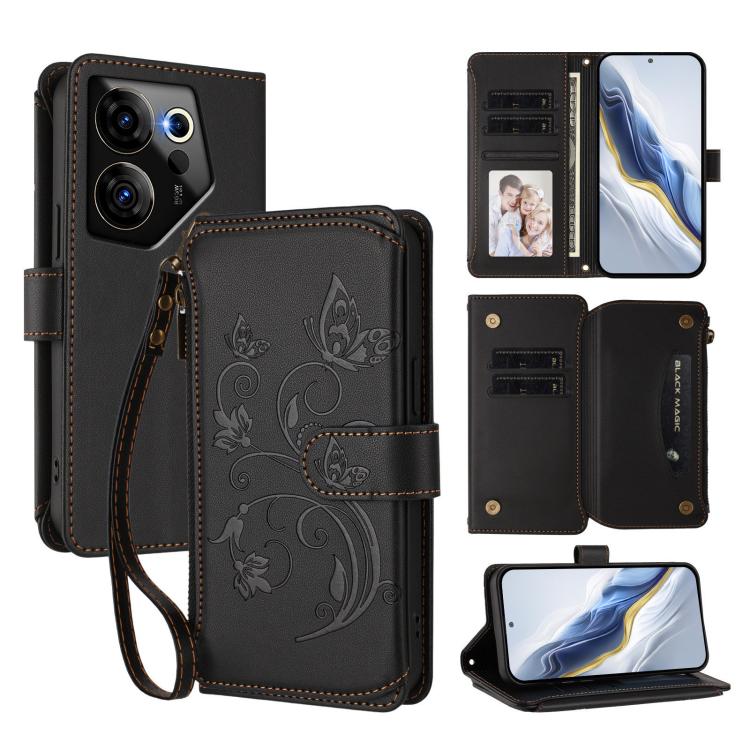 Butterfly Love Flower Multi-card Zipper Wallet Leather Phone Case, For Tecno Camon 30 4G / 5G, For Tecno Spark 20 Pro+ 4G, For Tecno Spark GO 2024 4G / 20 4G, For Tecno Pova 5 Pro 5G, For Tecno Pova Neo 3, For Tecno Pova 5, For Tecno Camon 20 Premier 5...