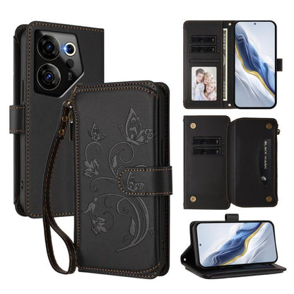 Butterfly Love Flower Multi-card Zipper Wallet Leather Phone Case, For Tecno Camon 30 4G / 5G, For Tecno Spark 20 Pro+ 4G, For Tecno Spark GO 2024 4G / 20 4G, For Tecno Pova 5 Pro 5G, For Tecno Pova Neo 3, For Tecno Pova 5, For Tecno Camon 20 Premier 5...