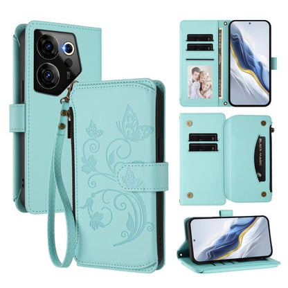 Butterfly Love Flower Multi-card Zipper Wallet Leather Phone Case, For Tecno Camon 30 4G / 5G, For Tecno Spark 20 Pro+ 4G, For Tecno Spark GO 2024 4G / 20 4G, For Tecno Pova 5 Pro 5G, For Tecno Pova Neo 3, For Tecno Pova 5, For Tecno Camon 20 Premier 5...