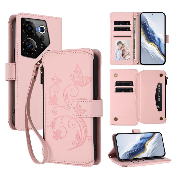 Butterfly Love Flower Multi-card Zipper Wallet Leather Phone Case, For Tecno Camon 30 4G / 5G, For Tecno Spark 20 Pro+ 4G, For Tecno Spark GO 2024 4G / 20 4G, For Tecno Pova 5 Pro 5G, For Tecno Pova Neo 3, For Tecno Pova 5, For Tecno Camon 20 Premier 5...