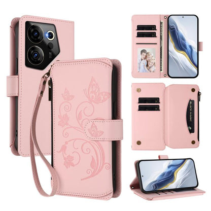 Butterfly Love Flower Multi-card Zipper Wallet Leather Phone Case, For Tecno Camon 30 4G / 5G, For Tecno Spark 20 Pro+ 4G, For Tecno Spark GO 2024 4G / 20 4G, For Tecno Pova 5 Pro 5G, For Tecno Pova Neo 3, For Tecno Pova 5, For Tecno Camon 20 Premier 5...