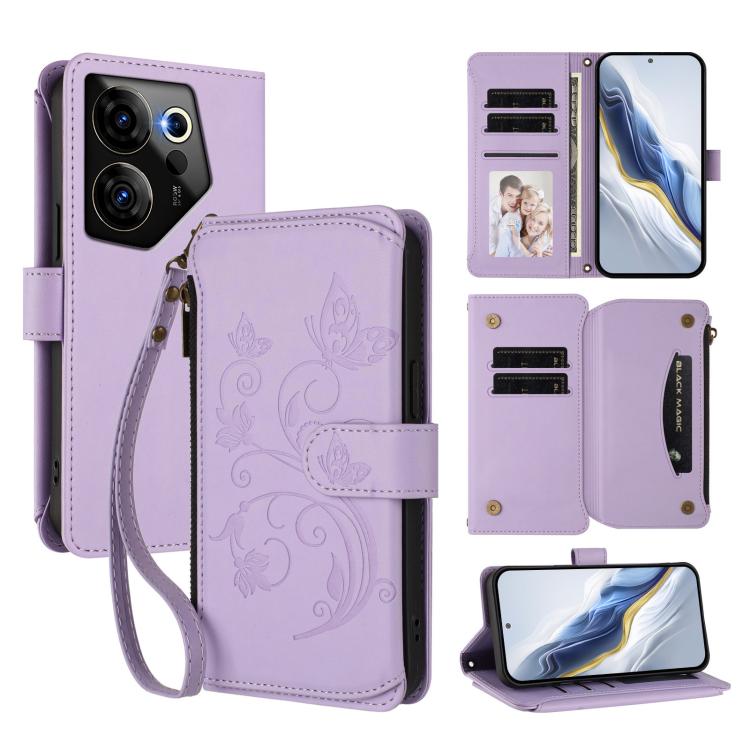 Butterfly Love Flower Multi-card Zipper Wallet Leather Phone Case, For Tecno Camon 30 4G / 5G, For Tecno Spark 20 Pro+ 4G, For Tecno Spark GO 2024 4G / 20 4G, For Tecno Pova 5 Pro 5G, For Tecno Pova Neo 3, For Tecno Pova 5, For Tecno Camon 20 Premier 5...