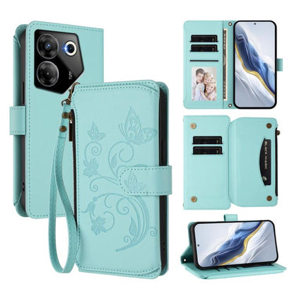 Butterfly Love Flower Multi-card Zipper Wallet Leather Phone Case, For Tecno Camon 30 4G / 5G, For Tecno Spark 20 Pro+ 4G, For Tecno Spark GO 2024 4G / 20 4G, For Tecno Pova 5 Pro 5G, For Tecno Pova Neo 3, For Tecno Pova 5, For Tecno Camon 20 Premier 5...