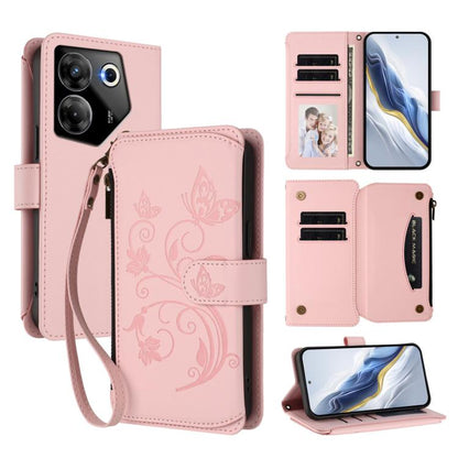 Butterfly Love Flower Multi-card Zipper Wallet Leather Phone Case, For Tecno Camon 30 4G / 5G, For Tecno Spark 20 Pro+ 4G, For Tecno Spark GO 2024 4G / 20 4G, For Tecno Pova 5 Pro 5G, For Tecno Pova Neo 3, For Tecno Pova 5, For Tecno Camon 20 Premier 5...