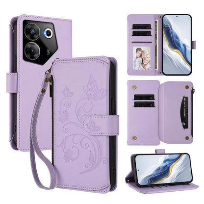 Butterfly Love Flower Multi-card Zipper Wallet Leather Phone Case, For Tecno Camon 30 4G / 5G, For Tecno Spark 20 Pro+ 4G, For Tecno Spark GO 2024 4G / 20 4G, For Tecno Pova 5 Pro 5G, For Tecno Pova Neo 3, For Tecno Pova 5, For Tecno Camon 20 Premier 5...