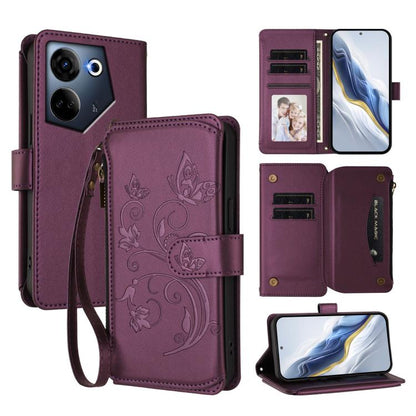 Butterfly Love Flower Multi-card Zipper Wallet Leather Phone Case, For Tecno Camon 30 4G / 5G, For Tecno Spark 20 Pro+ 4G, For Tecno Spark GO 2024 4G / 20 4G, For Tecno Pova 5 Pro 5G, For Tecno Pova Neo 3, For Tecno Pova 5, For Tecno Camon 20 Premier 5...