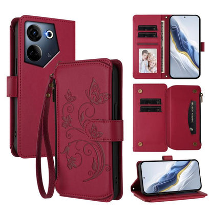 Butterfly Love Flower Multi-card Zipper Wallet Leather Phone Case, For Tecno Camon 30 4G / 5G, For Tecno Spark 20 Pro+ 4G, For Tecno Spark GO 2024 4G / 20 4G, For Tecno Pova 5 Pro 5G, For Tecno Pova Neo 3, For Tecno Pova 5, For Tecno Camon 20 Premier 5...