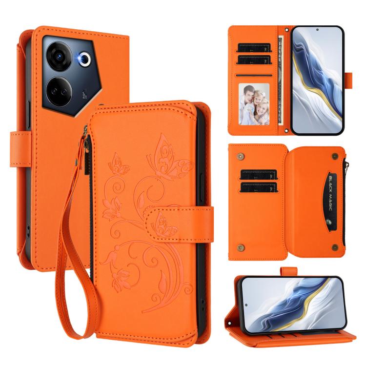 Butterfly Love Flower Multi-card Zipper Wallet Leather Phone Case, For Tecno Camon 30 4G / 5G, For Tecno Spark 20 Pro+ 4G, For Tecno Spark GO 2024 4G / 20 4G, For Tecno Pova 5 Pro 5G, For Tecno Pova Neo 3, For Tecno Pova 5, For Tecno Camon 20 Premier 5...