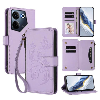 Butterfly Love Flower Multi-card Zipper Wallet Leather Phone Case, For Tecno Camon 30 4G / 5G, For Tecno Spark 20 Pro+ 4G, For Tecno Spark GO 2024 4G / 20 4G, For Tecno Pova 5 Pro 5G, For Tecno Pova Neo 3, For Tecno Pova 5, For Tecno Camon 20 Premier 5...