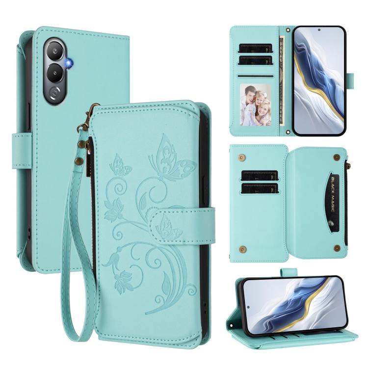 Butterfly Love Flower Multi-card Zipper Wallet Leather Phone Case, For Tecno Pova 4 Pro, For Tecno Pova 4, For Tecno Pova Neo 2, For Tecno Spark GO 2022 / 8C / 9, For Tecno Spark 9T / 9 Pro, For Tecno Camon 19 / 19 Pro 5G, For Tecno Pova 3