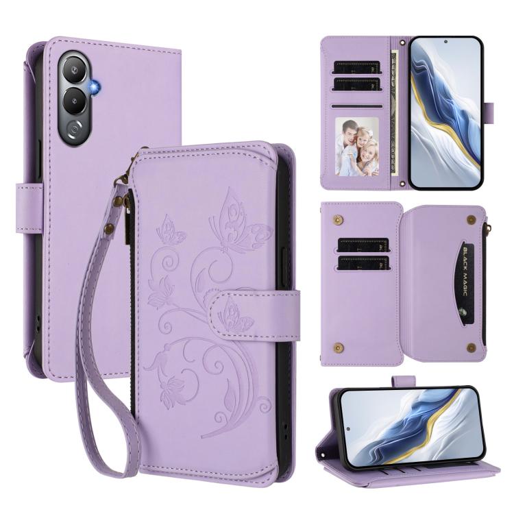 Butterfly Love Flower Multi-card Zipper Wallet Leather Phone Case, For Tecno Pova 4 Pro, For Tecno Pova 4, For Tecno Pova Neo 2, For Tecno Spark GO 2022 / 8C / 9, For Tecno Spark 9T / 9 Pro, For Tecno Camon 19 / 19 Pro 5G, For Tecno Pova 3