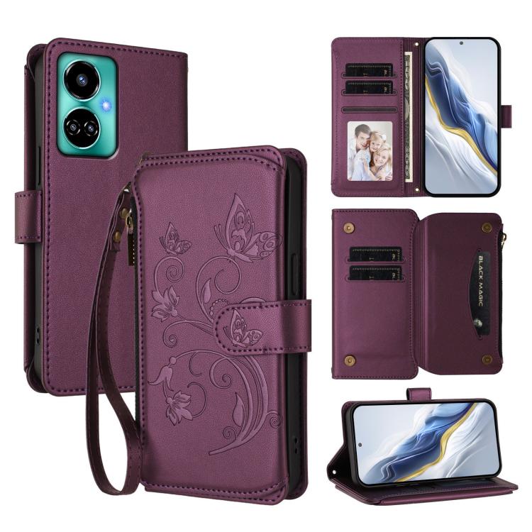 Butterfly Love Flower Multi-card Zipper Wallet Leather Phone Case, For Tecno Pova 4 Pro, For Tecno Pova 4, For Tecno Pova Neo 2, For Tecno Spark GO 2022 / 8C / 9, For Tecno Spark 9T / 9 Pro, For Tecno Camon 19 / 19 Pro 5G, For Tecno Pova 3