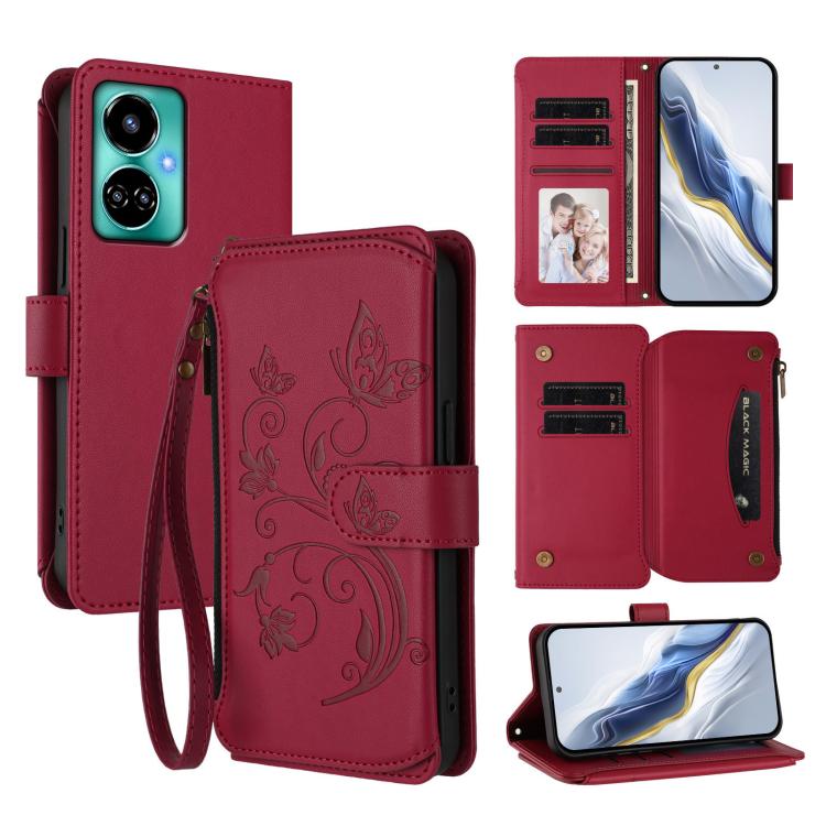 Butterfly Love Flower Multi-card Zipper Wallet Leather Phone Case, For Tecno Pova 4 Pro, For Tecno Pova 4, For Tecno Pova Neo 2, For Tecno Spark GO 2022 / 8C / 9, For Tecno Spark 9T / 9 Pro, For Tecno Camon 19 / 19 Pro 5G, For Tecno Pova 3