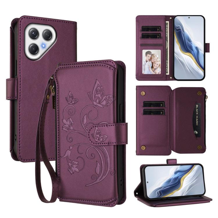Butterfly Love Flower Multi-card Zipper Wallet Leather Phone Case, For Tecno Camon 50 Pro 4G, For Tecno Camon 50 4G, For Tecno Spark Slim 5G, For Tecno Camon 40 Pro 4G, For Tecno Spark 40 4G, For Tecno Pova 7 4G, For Tecno Spark GO 2025 / 1S           ...