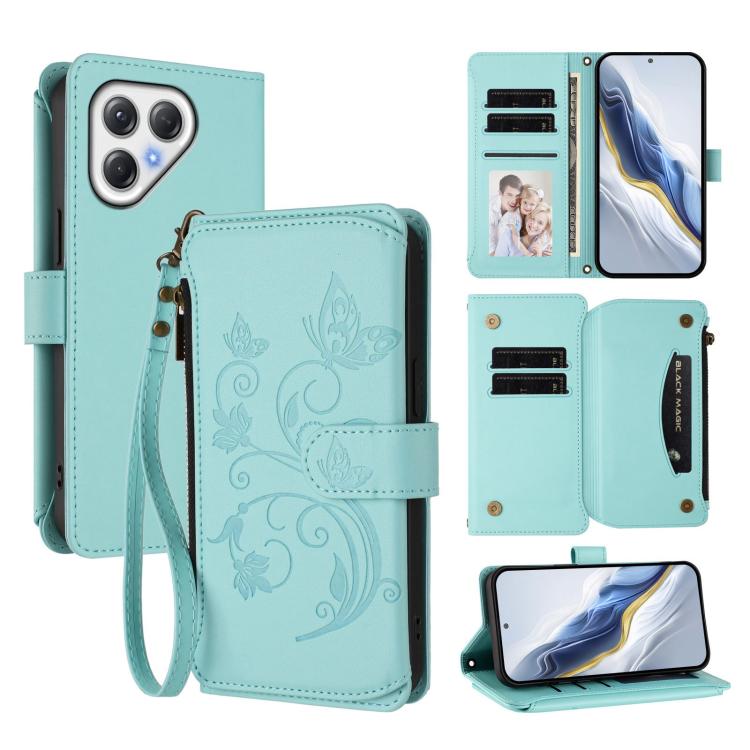 Butterfly Love Flower Multi-card Zipper Wallet Leather Phone Case, For Tecno Camon 50 Pro 4G, For Tecno Camon 50 4G, For Tecno Spark Slim 5G, For Tecno Camon 40 Pro 4G, For Tecno Spark 40 4G, For Tecno Pova 7 4G, For Tecno Spark GO 2025 / 1S           ...