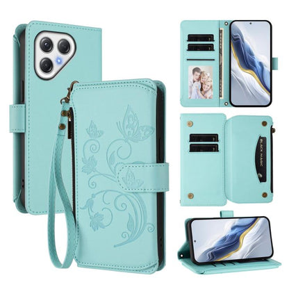 Butterfly Love Flower Multi-card Zipper Wallet Leather Phone Case, For Tecno Camon 50 Pro 4G, For Tecno Camon 50 4G, For Tecno Spark Slim 5G, For Tecno Camon 40 Pro 4G, For Tecno Spark 40 4G, For Tecno Pova 7 4G, For Tecno Spark GO 2025 / 1S           ...