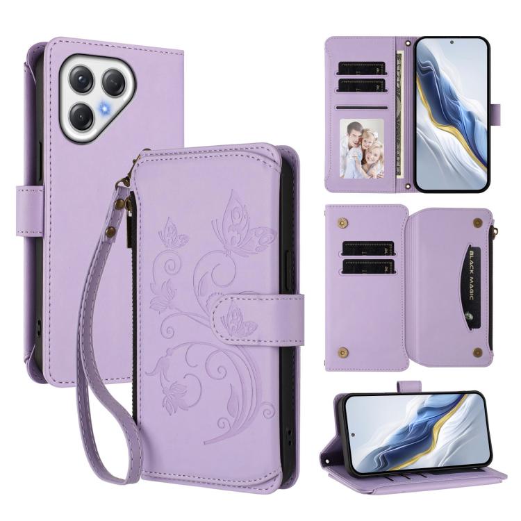 Butterfly Love Flower Multi-card Zipper Wallet Leather Phone Case, For Tecno Camon 50 Pro 4G, For Tecno Camon 50 4G, For Tecno Spark Slim 5G, For Tecno Camon 40 Pro 4G, For Tecno Spark 40 4G, For Tecno Pova 7 4G, For Tecno Spark GO 2025 / 1S           ...