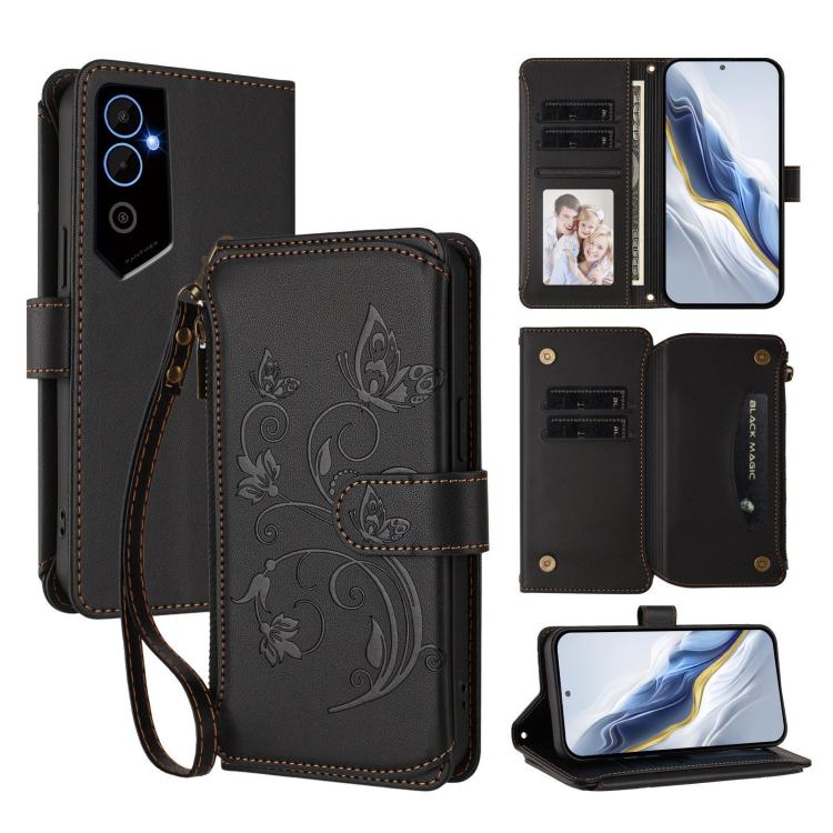Butterfly Love Flower Multi-card Zipper Wallet Leather Phone Case, For Tecno Pova 4 Pro, For Tecno Pova 4, For Tecno Pova Neo 2, For Tecno Spark GO 2022 / 8C / 9, For Tecno Spark 9T / 9 Pro, For Tecno Camon 19 / 19 Pro 5G, For Tecno Pova 3
