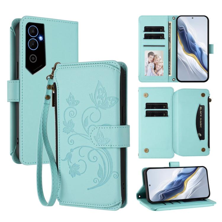 Butterfly Love Flower Multi-card Zipper Wallet Leather Phone Case, For Tecno Pova 4 Pro, For Tecno Pova 4, For Tecno Pova Neo 2, For Tecno Spark GO 2022 / 8C / 9, For Tecno Spark 9T / 9 Pro, For Tecno Camon 19 / 19 Pro 5G, For Tecno Pova 3