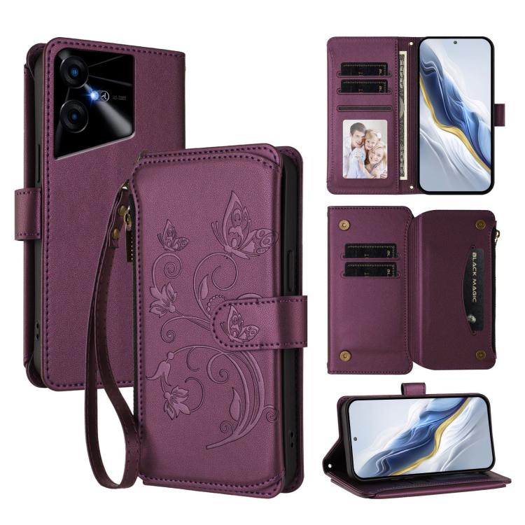 Butterfly Love Flower Multi-card Zipper Wallet Leather Phone Case, For Tecno Camon 30 4G / 5G, For Tecno Spark 20 Pro+ 4G, For Tecno Spark GO 2024 4G / 20 4G, For Tecno Pova 5 Pro 5G, For Tecno Pova Neo 3, For Tecno Pova 5, For Tecno Camon 20 Premier 5...