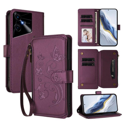 Butterfly Love Flower Multi-card Zipper Wallet Leather Phone Case, For Tecno Camon 30 4G / 5G, For Tecno Spark 20 Pro+ 4G, For Tecno Spark GO 2024 4G / 20 4G, For Tecno Pova 5 Pro 5G, For Tecno Pova Neo 3, For Tecno Pova 5, For Tecno Camon 20 Premier 5...