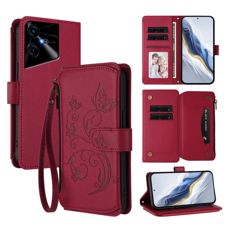 Butterfly Love Flower Multi-card Zipper Wallet Leather Phone Case, For Tecno Camon 30 4G / 5G, For Tecno Spark 20 Pro+ 4G, For Tecno Spark GO 2024 4G / 20 4G, For Tecno Pova 5 Pro 5G, For Tecno Pova Neo 3, For Tecno Pova 5, For Tecno Camon 20 Premier 5...