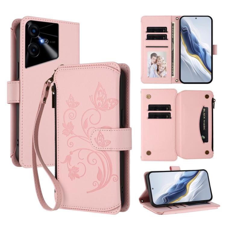Butterfly Love Flower Multi-card Zipper Wallet Leather Phone Case, For Tecno Camon 30 4G / 5G, For Tecno Spark 20 Pro+ 4G, For Tecno Spark GO 2024 4G / 20 4G, For Tecno Pova 5 Pro 5G, For Tecno Pova Neo 3, For Tecno Pova 5, For Tecno Camon 20 Premier 5...