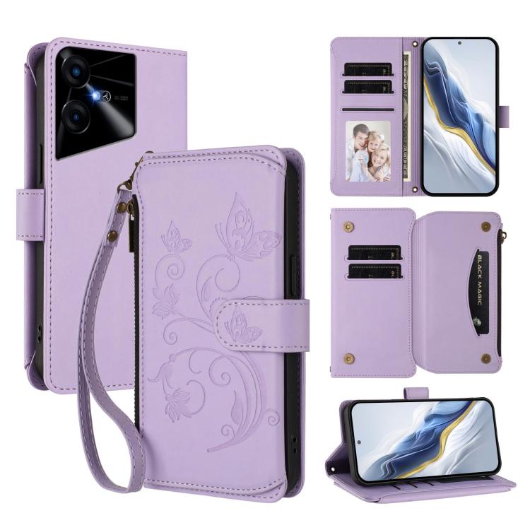 Butterfly Love Flower Multi-card Zipper Wallet Leather Phone Case, For Tecno Camon 30 4G / 5G, For Tecno Spark 20 Pro+ 4G, For Tecno Spark GO 2024 4G / 20 4G, For Tecno Pova 5 Pro 5G, For Tecno Pova Neo 3, For Tecno Pova 5, For Tecno Camon 20 Premier 5...