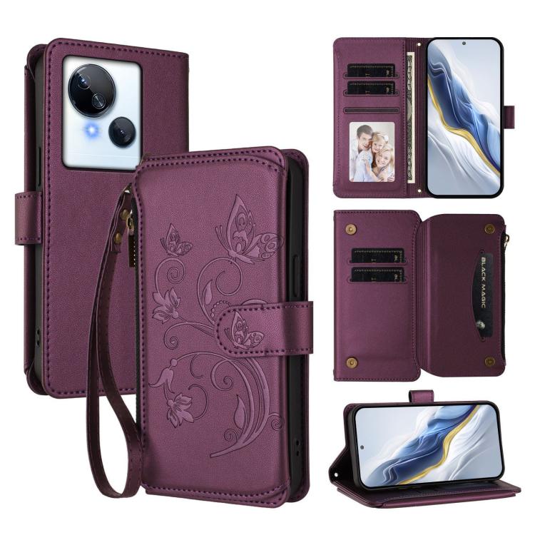 Butterfly Love Flower Multi-card Zipper Wallet Leather Phone Case, For Tecno Camon 30 4G / 5G, For Tecno Spark 20 Pro+ 4G, For Tecno Spark GO 2024 4G / 20 4G, For Tecno Pova 5 Pro 5G, For Tecno Pova Neo 3, For Tecno Pova 5, For Tecno Camon 20 Premier 5...
