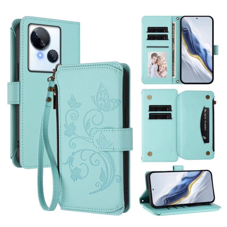 Butterfly Love Flower Multi-card Zipper Wallet Leather Phone Case, For Tecno Camon 30 4G / 5G, For Tecno Spark 20 Pro+ 4G, For Tecno Spark GO 2024 4G / 20 4G, For Tecno Pova 5 Pro 5G, For Tecno Pova Neo 3, For Tecno Pova 5, For Tecno Camon 20 Premier 5...