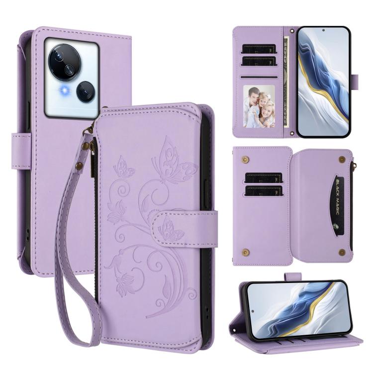 Butterfly Love Flower Multi-card Zipper Wallet Leather Phone Case, For Tecno Camon 30 4G / 5G, For Tecno Spark 20 Pro+ 4G, For Tecno Spark GO 2024 4G / 20 4G, For Tecno Pova 5 Pro 5G, For Tecno Pova Neo 3, For Tecno Pova 5, For Tecno Camon 20 Premier 5...