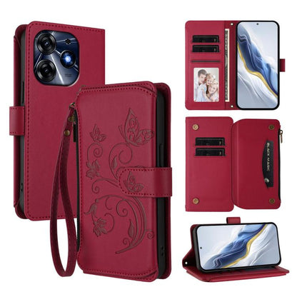 Butterfly Love Flower Multi-card Zipper Wallet Leather Phone Case, For Tecno Camon 30 4G / 5G, For Tecno Spark 20 Pro+ 4G, For Tecno Spark GO 2024 4G / 20 4G, For Tecno Pova 5 Pro 5G, For Tecno Pova Neo 3, For Tecno Pova 5, For Tecno Camon 20 Premier 5...