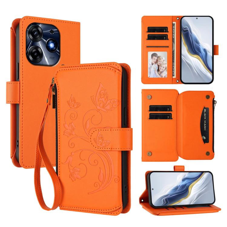 Butterfly Love Flower Multi-card Zipper Wallet Leather Phone Case, For Tecno Camon 30 4G / 5G, For Tecno Spark 20 Pro+ 4G, For Tecno Spark GO 2024 4G / 20 4G, For Tecno Pova 5 Pro 5G, For Tecno Pova Neo 3, For Tecno Pova 5, For Tecno Camon 20 Premier 5...