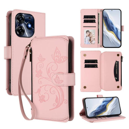 Butterfly Love Flower Multi-card Zipper Wallet Leather Phone Case, For Tecno Camon 30 4G / 5G, For Tecno Spark 20 Pro+ 4G, For Tecno Spark GO 2024 4G / 20 4G, For Tecno Pova 5 Pro 5G, For Tecno Pova Neo 3, For Tecno Pova 5, For Tecno Camon 20 Premier 5...