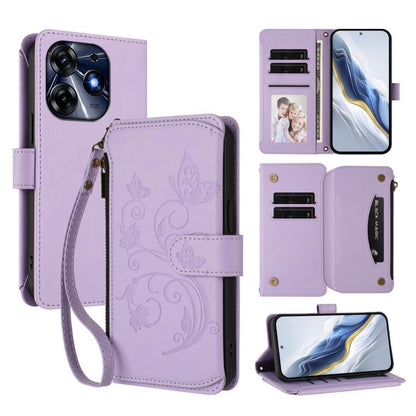 Butterfly Love Flower Multi-card Zipper Wallet Leather Phone Case, For Tecno Camon 30 4G / 5G, For Tecno Spark 20 Pro+ 4G, For Tecno Spark GO 2024 4G / 20 4G, For Tecno Pova 5 Pro 5G, For Tecno Pova Neo 3, For Tecno Pova 5, For Tecno Camon 20 Premier 5...